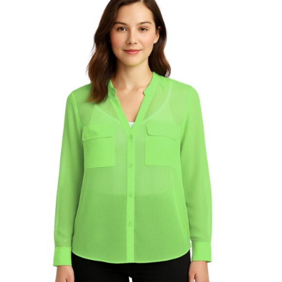 Erin Fetherston Long Sleeve Neon Green Silk Button Down Blouse NWT XL - Picture 1 of 4